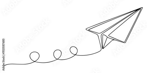 paper plane continuous one line drawing, Paper plane continuous one line art drawing of design, Paper plane continues one line drawing in a minimal style isolated outline vector illustration, minimal
