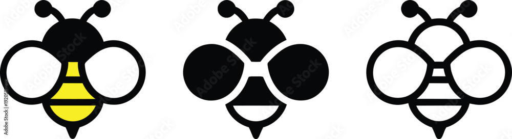 Obraz premium Three stylized bee icons in different design stages