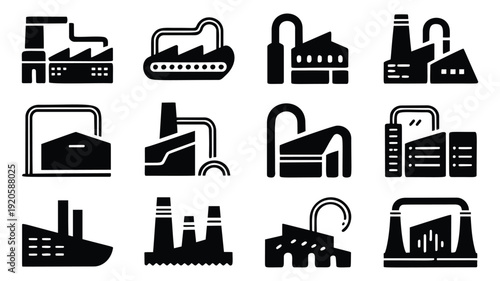 Industrial factory icons set in modern simple style