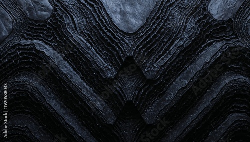 Patterns of Black Rock Formation Showing Layers and Textures in Natural Setti...