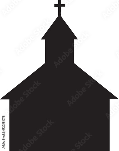 Church silhouette vector illustration line art religious building steeple cross isolated transparent background