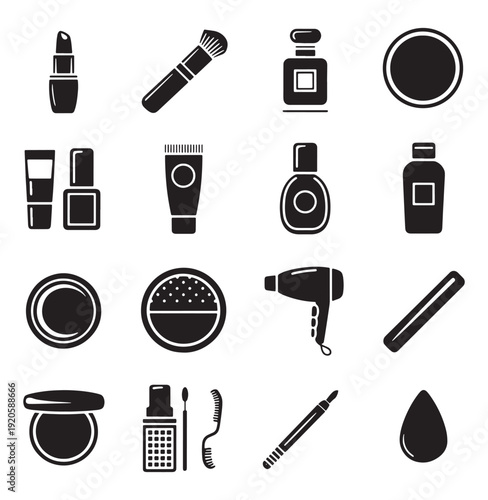 Black Makeup Beauty Icons on White Background