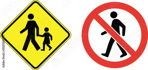 Traffic signs for pedestrian and no pedestrian zones
