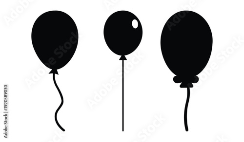 Black balloon silhouette vector collection isolated on white background. Set of celebration party balloons icon for birthday, anniversary, and event decoration.