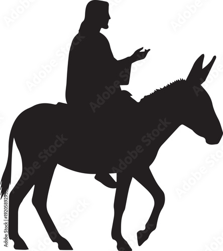 Jesus silhouette riding on donkey for palm sunday christian religious vector illustration