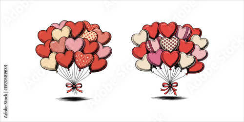 Cute red cat with balloons for Valentine's Day.