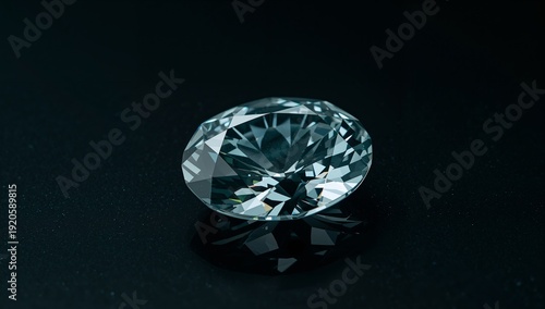 Sparkling Diamond Placed on a Dark Surface Reflecting Light and Colors in Dif...