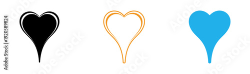 Three stylized heart shapes in black orange and blue