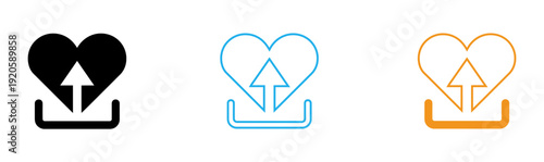 Heart with arrow upload icons in black blue and orange