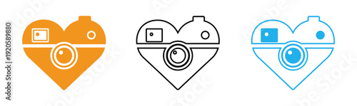 Heart shaped camera icons in orange black and blue
