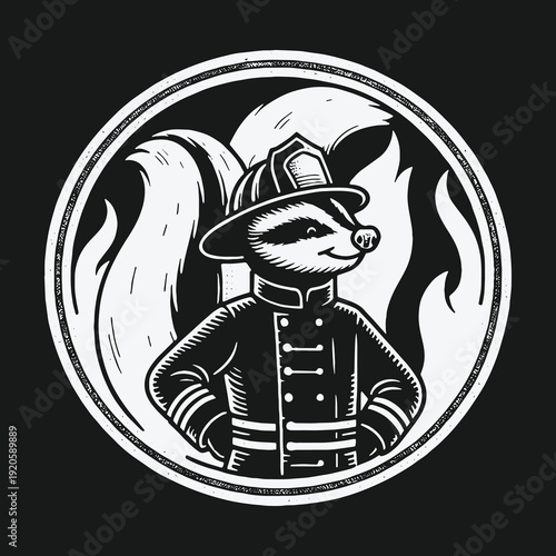 Skunk Firefighter Emblem: A Whimsical Illustration of Bravery and Service.