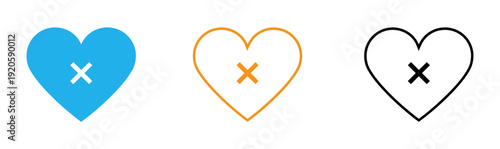 Rejected heart icons in blue orange and black