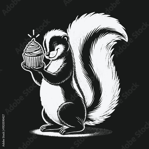 Skunk with Cupcake: A Sweet Treat Illustration.
