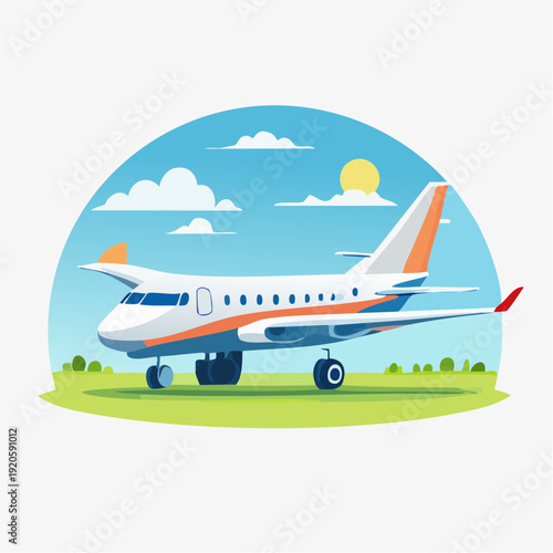 Modern passenger jet aircraft on a runway under a clear blue sky, symbolizing global travel and aviation opportunities