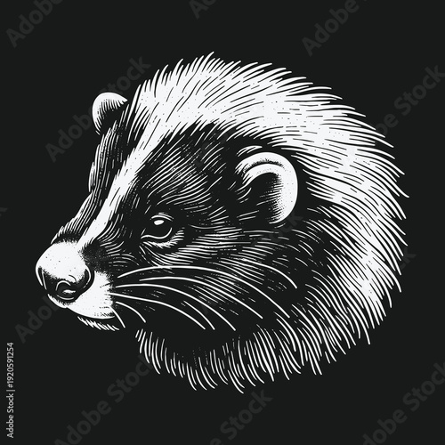 Detailed Badger Portrait: A Study in Black and White.