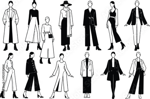 Set of 12 fashion illustration people vector