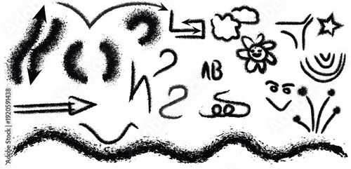 Ancient symbolic drawing with various shapes and patterns