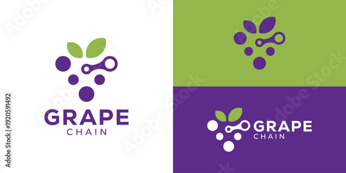 Creative simple grape chain logo template. Grape fruit with abstract chain logo design vector illustration.
