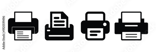 Printer icon vector set. Document printing and office equipment symbols isolated on white background for web and app design.
