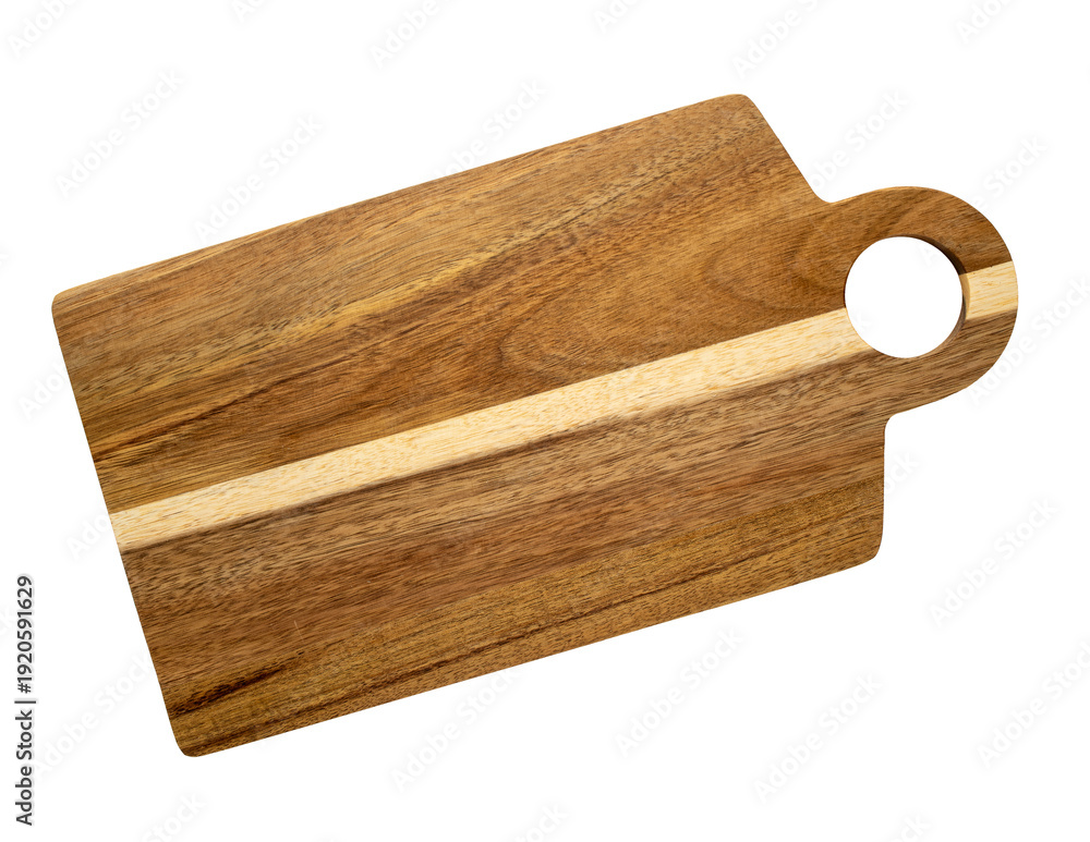 Fototapeta premium Empty wooden cutting board isolated on white, top view.