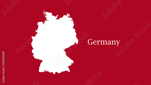 Germany vector map on bold red background, featuring clean geographic outline, modern cartography style, and striking national themed presentation