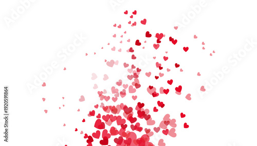 Paper cut red heart shapes explosion forming dynamic romantic composition, symbolizing passion, love energy, and festive celebration design