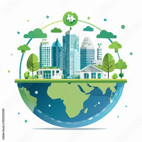 Sustainable Cityscape on Earth Eco-Friendly Urban Development and Green Living Concept for a Brighter Future