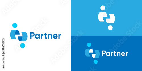 Creative modern partner logo template. Abstract people partner leadership teamwork logo design vector illustration.
