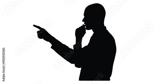 Silhouette of a man gesturing and speaking with a determined expression