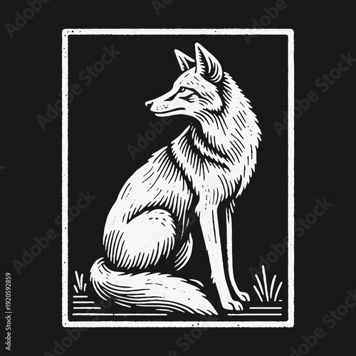 Elegant Fox Illustration: A Study in Black and White Simplicity.