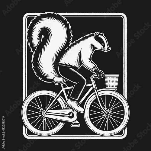 Whimsical Skunk on Bicycle: A Charming Vector Illustration.