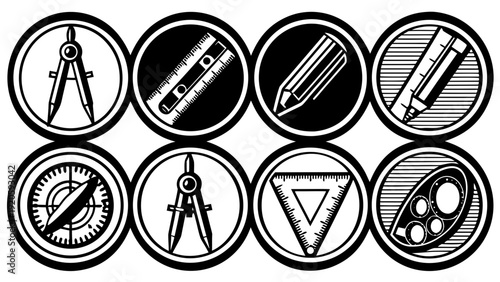 Set of black and white design tools icons