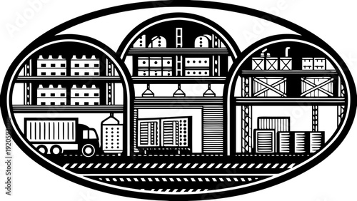 Industrial warehouse with truck and storage facilities