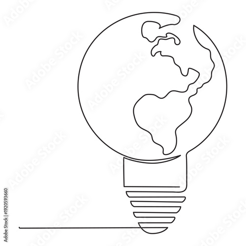 Earth hour continuous one single line art and isolated outline vector design.