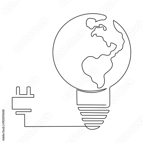 Earth hour continuous one single line art and isolated outline vector design.