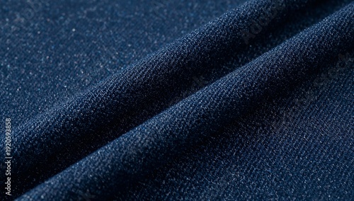 Textile Detail Shows Dark Blue Fabric With Folds and Texture Under Soft Light...