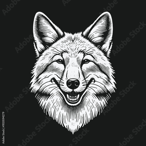 Detailed Coyote Head Illustration with Intricate Line Work.