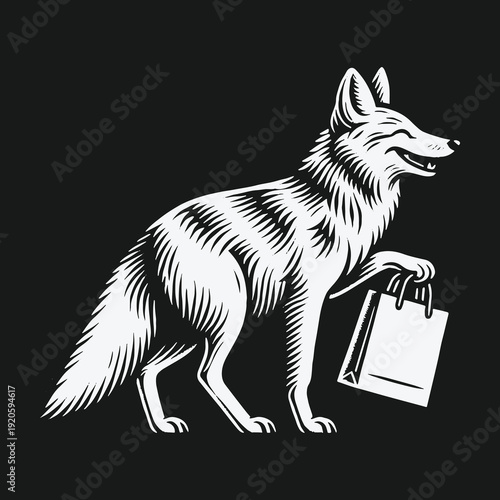Cunning Coyote with Shopping Bag: A Clever Consumer Illustration.