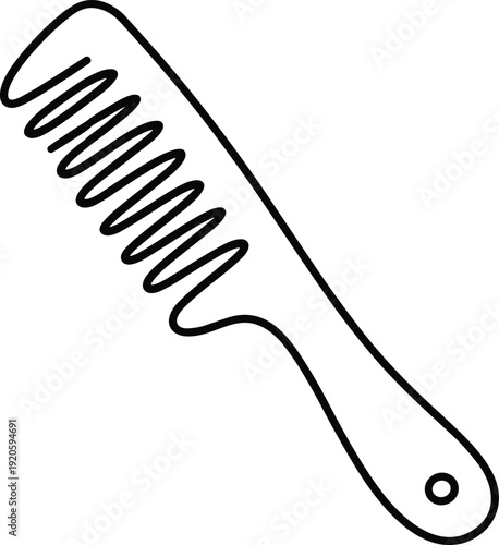 Black Outline of a Wide-Tooth Comb for Hair Styling and Detangling Isolated on White