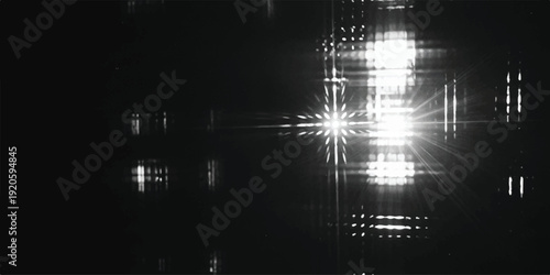 Abstract high-contrast black and white image showcasing intense light diffraction patterns