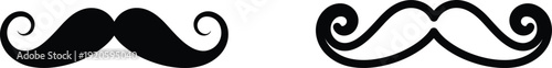 Two Black Stylized Mustache Icons on White Background Side by Side