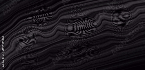 Abstract black topographic background with wavy distorted lines and grainy noise texture