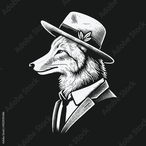 Elegant Fox Portrait: A Stylish Animal in a Hat and Suit.