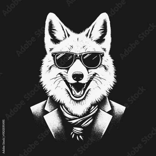 Stylish Fox Portrait: A Cool Animal in a Suit and Sunglasses.