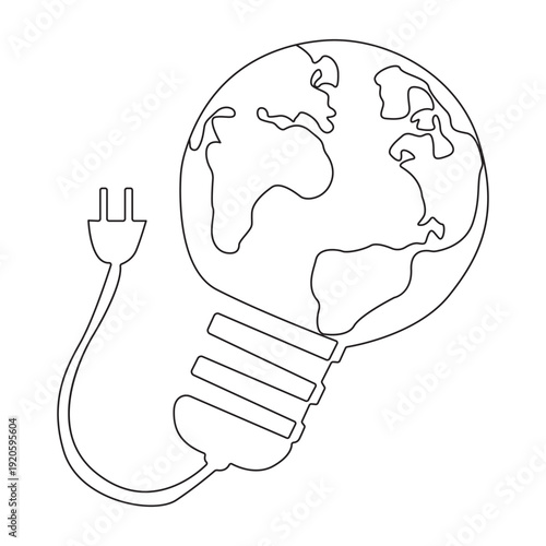 Earth hour continuous one single line art and isolated outline vector design.