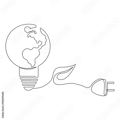 Earth hour continuous one single line art and isolated outline vector design.