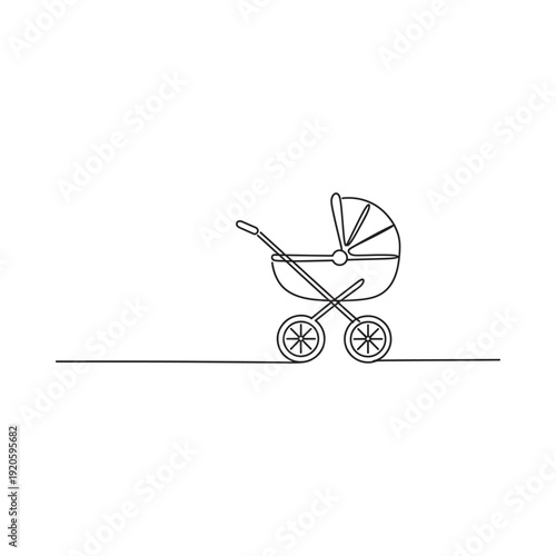 Simple line drawing of a baby stroller perfect for illustrations and design elements