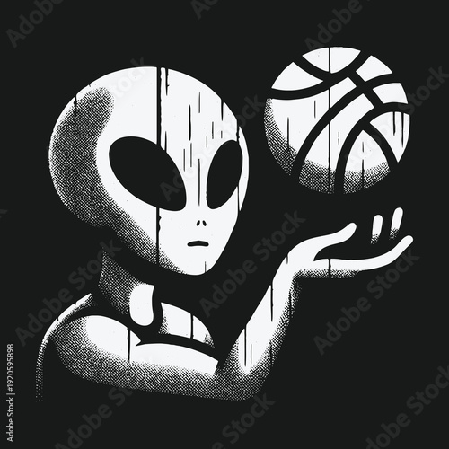 Alien Athlete: A Cosmic Basketball Players Focus on the Game.