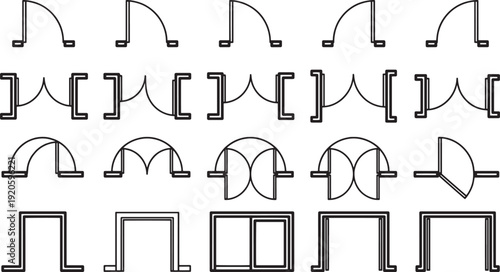 Architectural blueprints showcasing a variety of door designs, providing a clear and comprehensive guide to architectural detailing. 