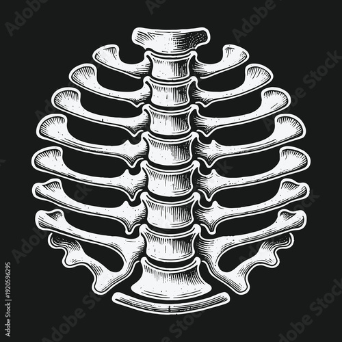 Circular Rib Cage Illustration: Anatomical Art in Black and White.